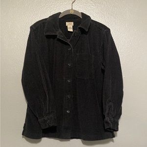 L.L. Bean Black Corduroy Chenille Trucker Button Up Shirt Shacket Size S Petite